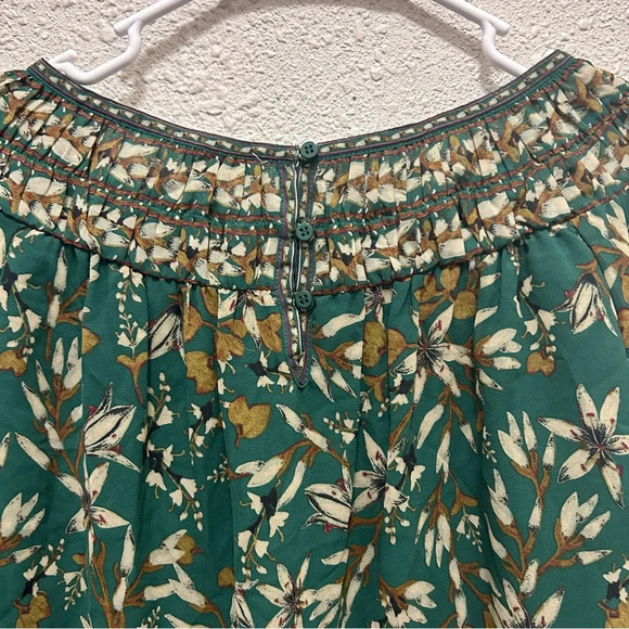 Max Studio Pleated Scoop Neck Green Floral Women's Blouse NWT XS - Picture 7 of 7